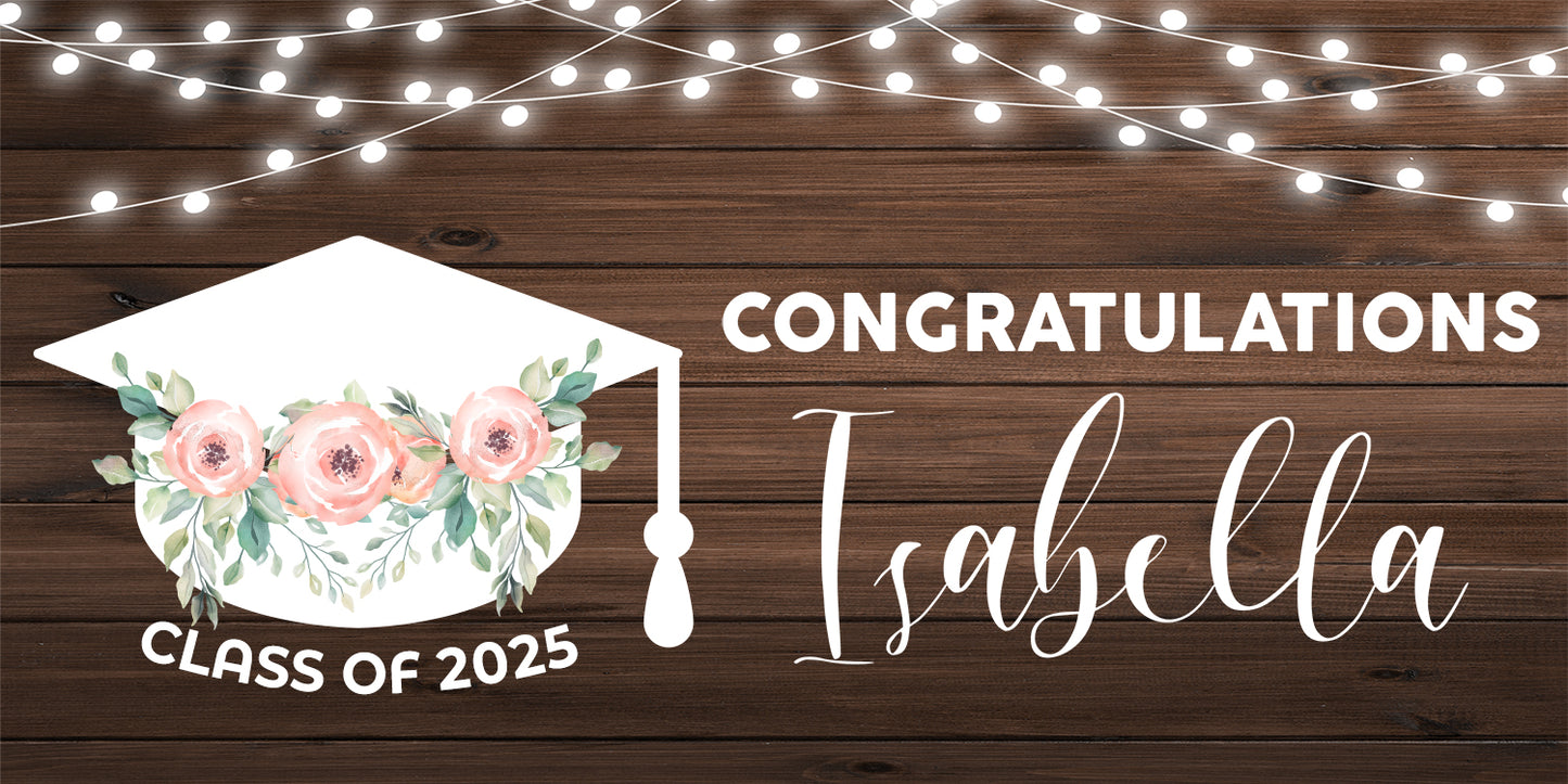 Faux Wood and Floral Graduation Banner