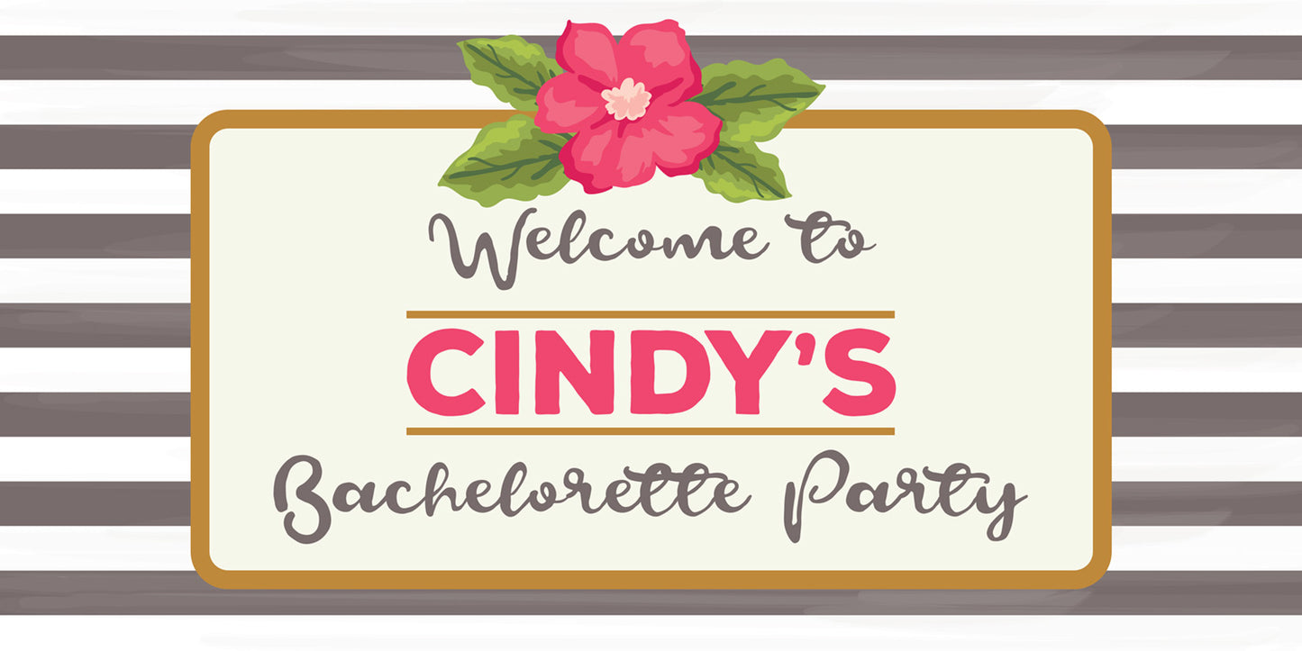 Gray Striped and Pink Floral Bacelorette Party Banner