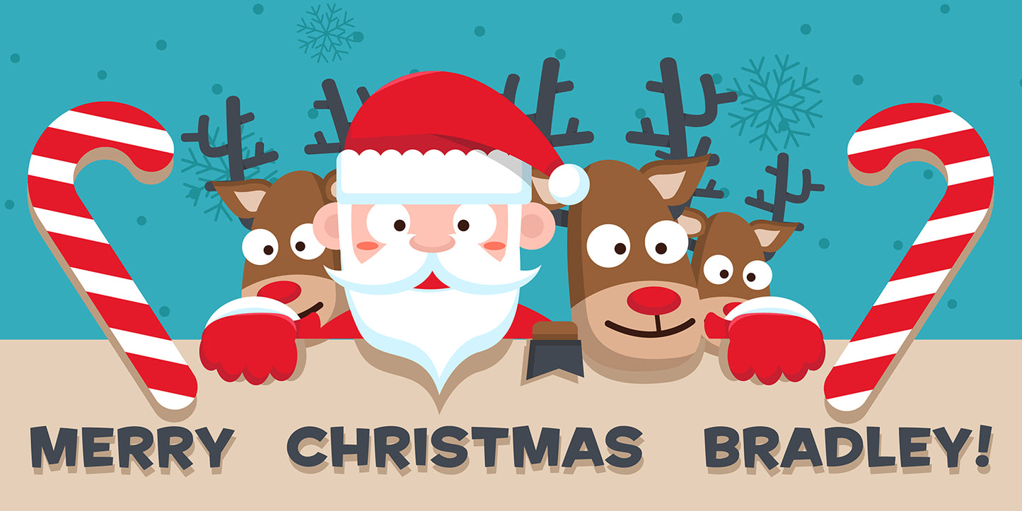 Santa Reindeer Candy Canes Christmas Banner