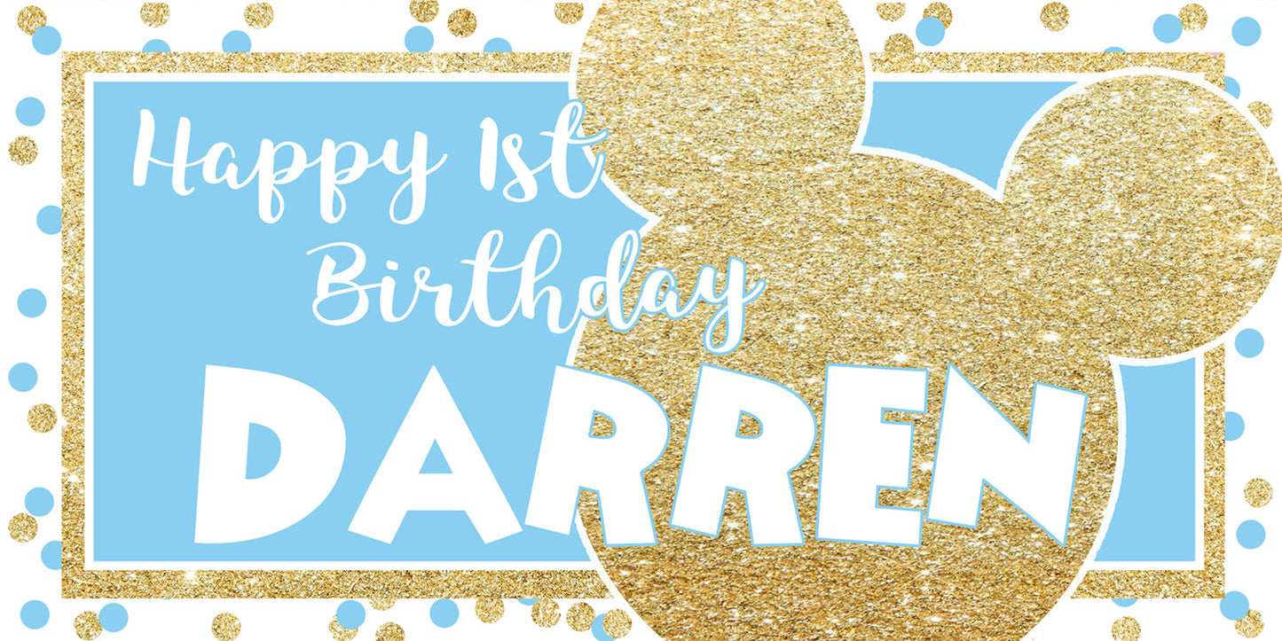 Mouse Ears Blue and Gold Birthday Banner