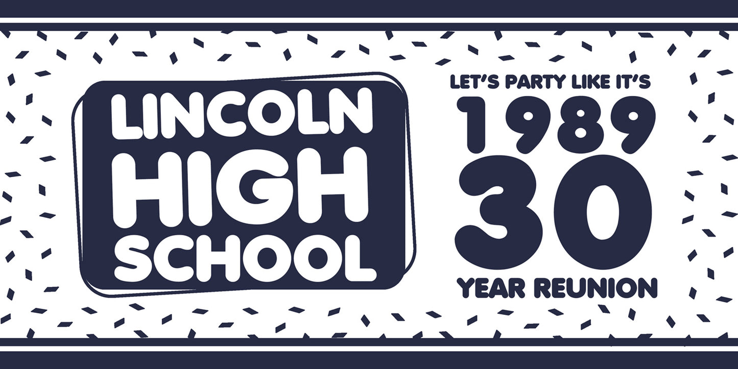 Fun Navy Blue and White School Reunion Banner