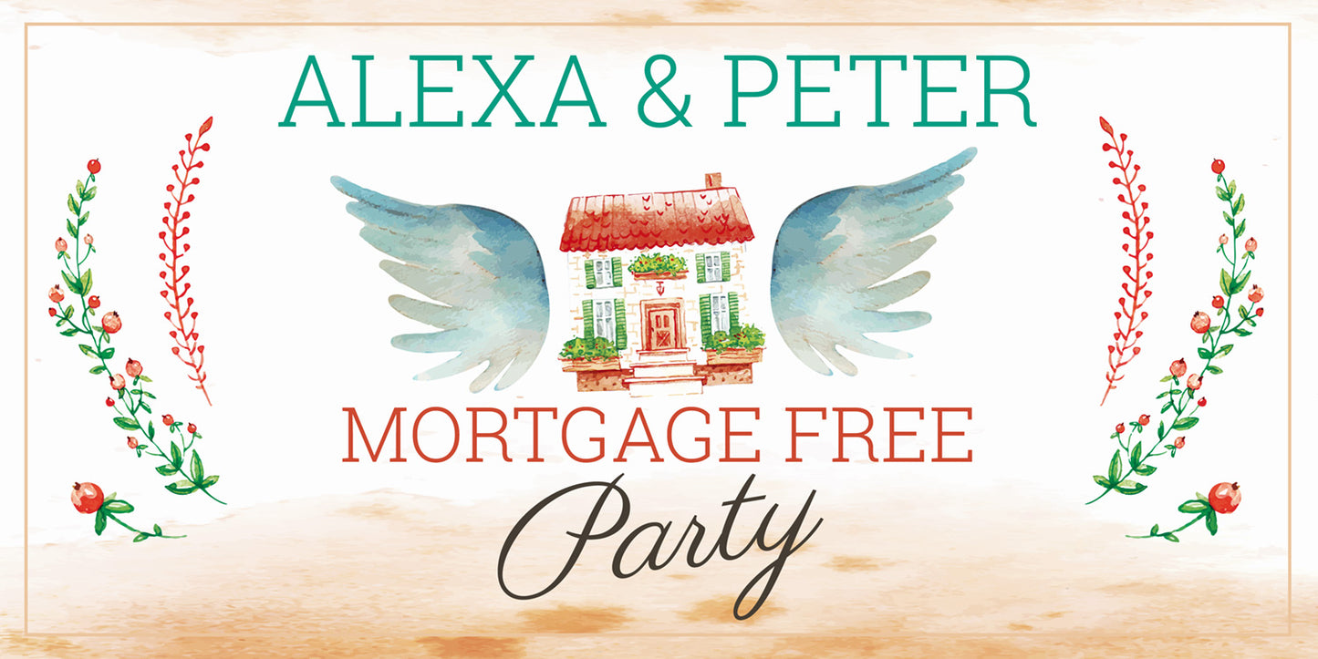 House with Wings Mortgage Free Party Banner