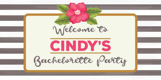 Gray Striped and Pink Floral Bacelorette Party Banner