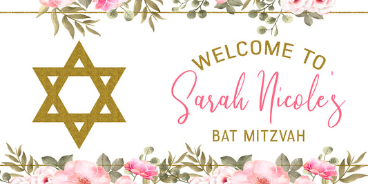 Floral and Gold Bat Mitzvah Banner