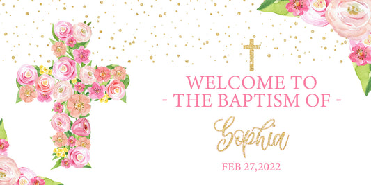 Pink Cross Christening Baptism Banner