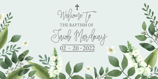 Greenery Christening Baptism Banner
