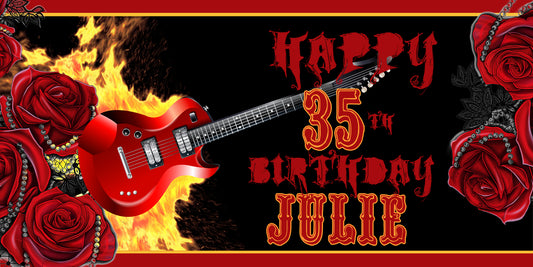 Guitar Fire Birthday Banner