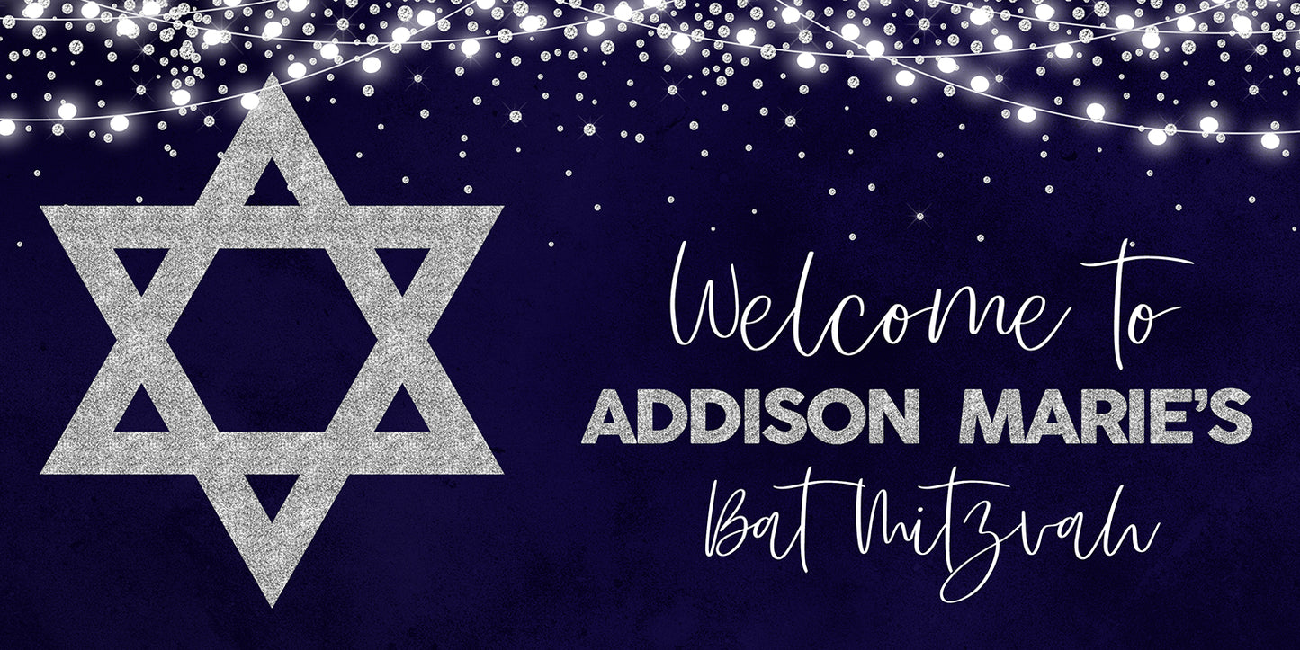 Navy and Silver  Bat Mitzvah Banner