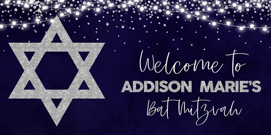 Navy and Silver  Bat Mitzvah Banner