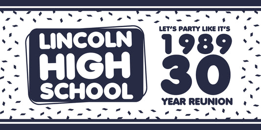 Fun Navy Blue and White School Reunion Banner
