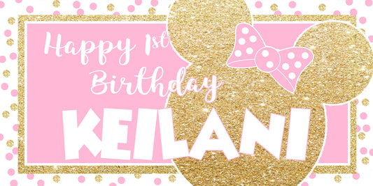 Mouse Ears Pink and Gold Birthday Banner